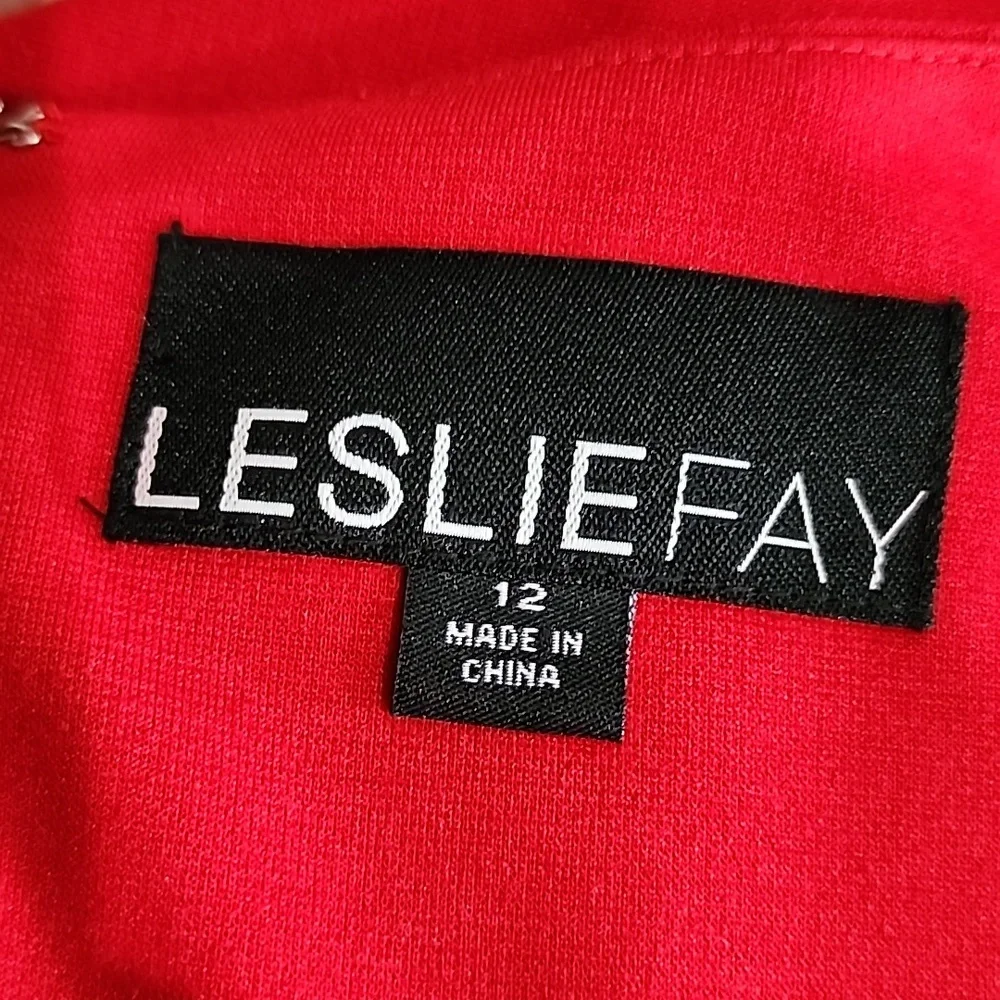 Leslie‎ Fay long Sleeve Pleated Midi Dress Red And Black Size 12 NWT